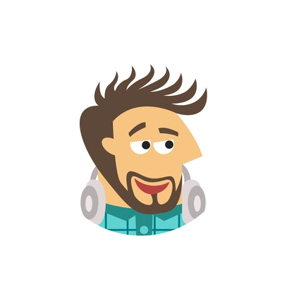 Smiling software engineer face with headphones flat icon vector illustration