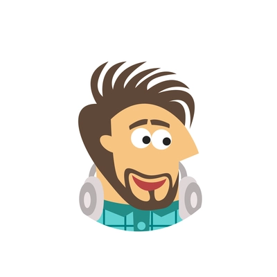 Happy smiling face of software engineer with headphones flat icon vector illustration