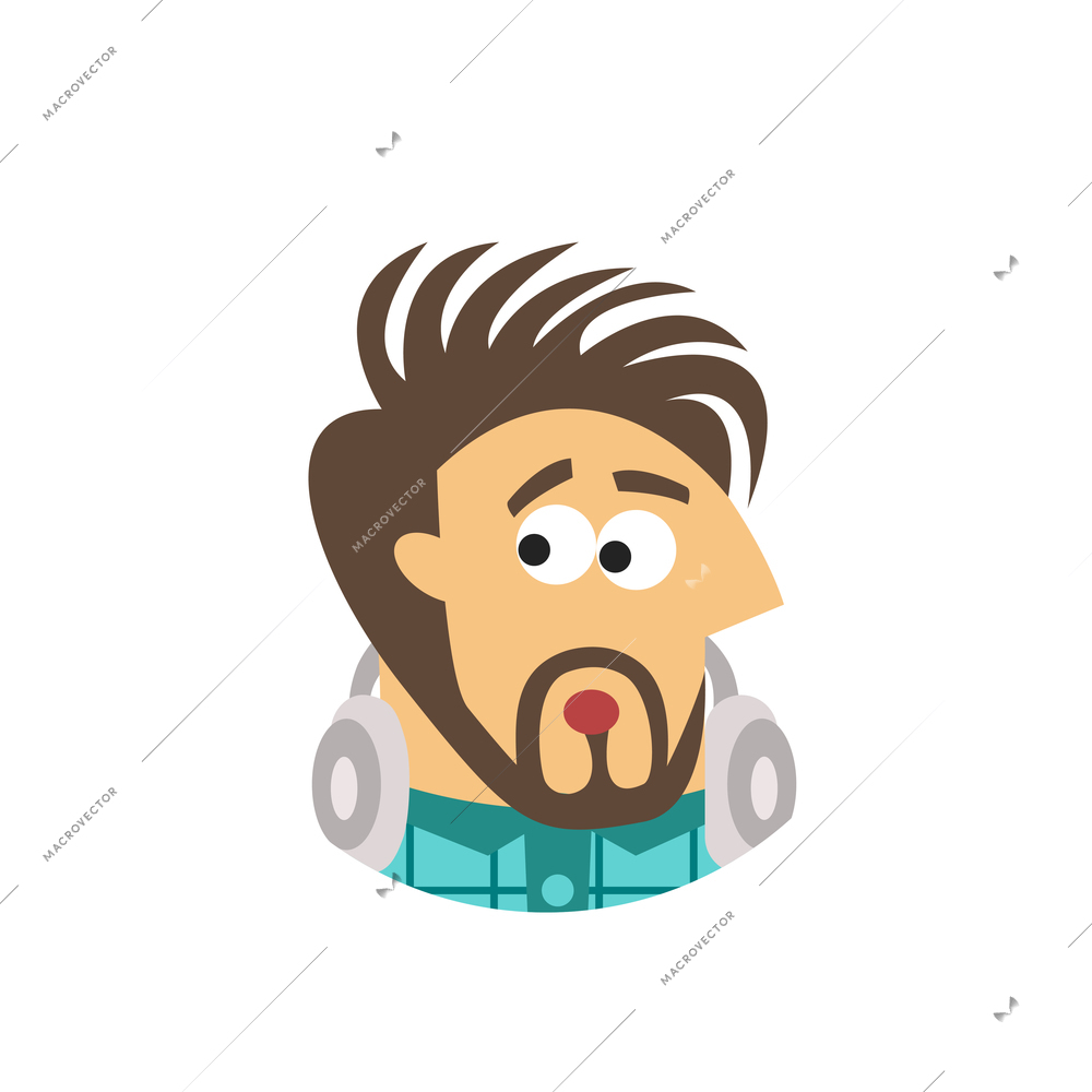 Software engineer emotion icon with scared confused facial expression flat vector illustration