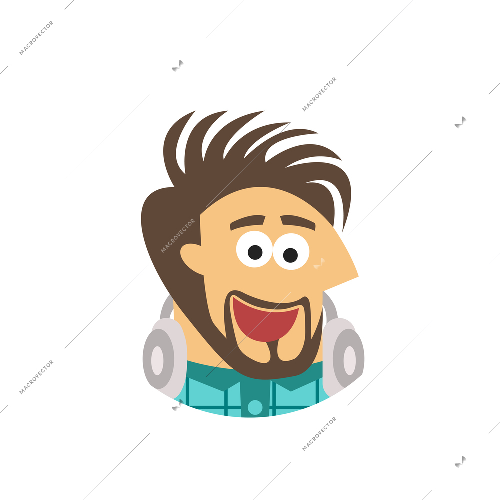 Flat icon with excited male software engineer face vector illustration