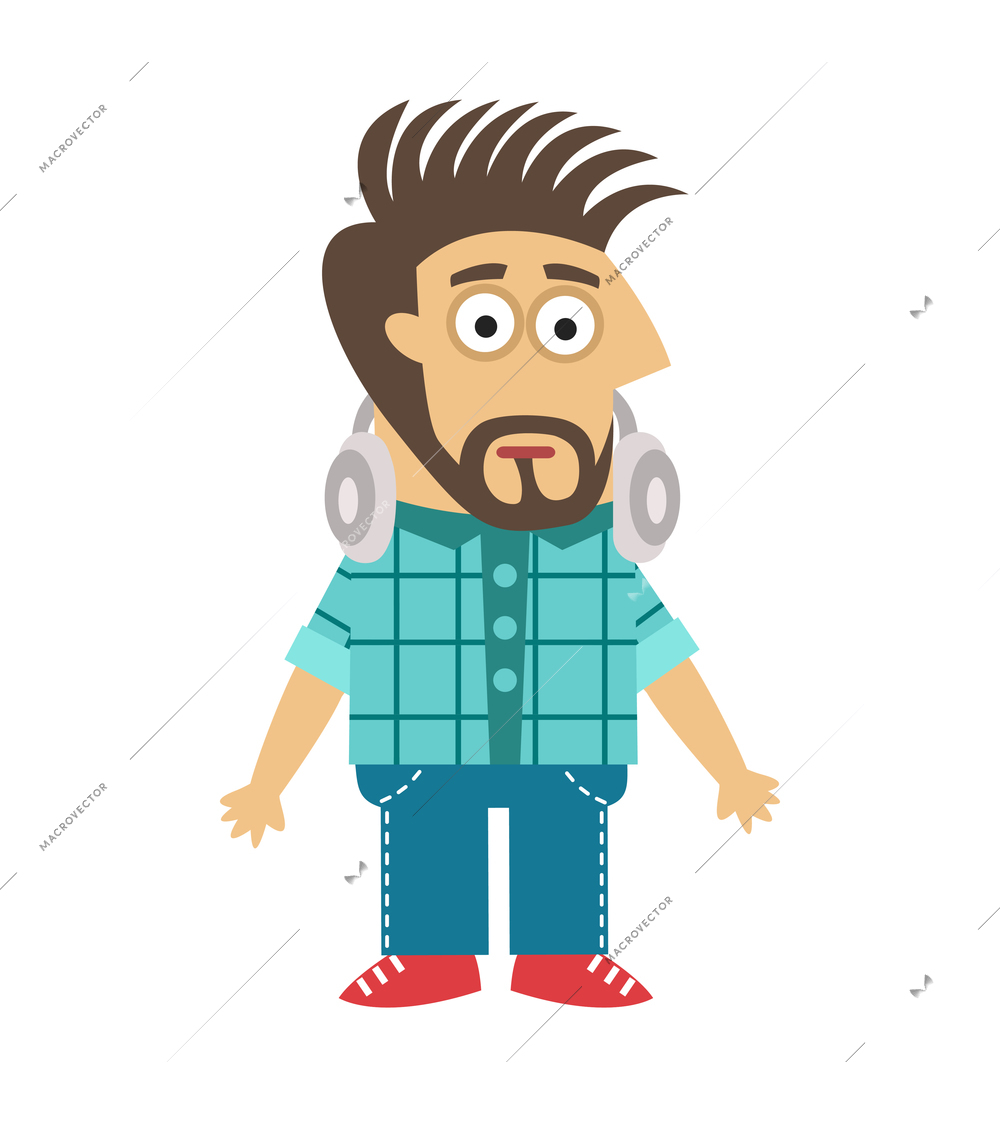 Male software engineer standing with surprised face expression flat vector illustration