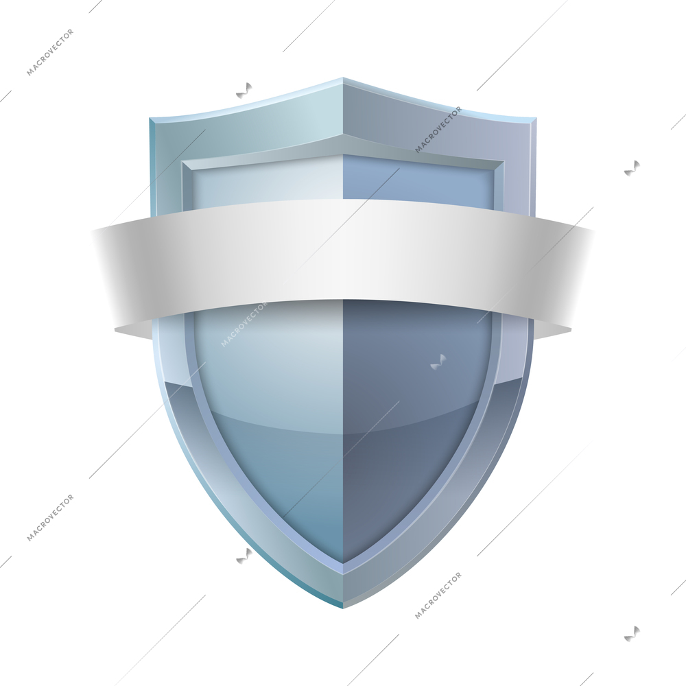 Security icon with realistic shield and blank ribbon vector illustration