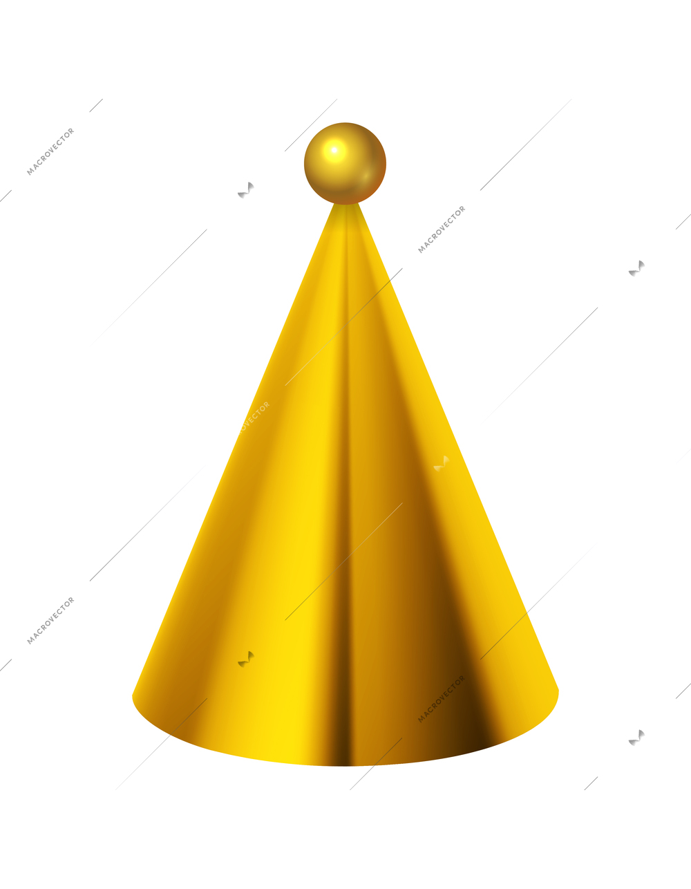 Shiny party celebration paper hat in golden color realistic vector illustration