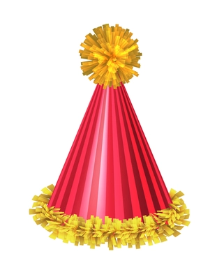 Shiny red and yellow party hat realistic vector illustration