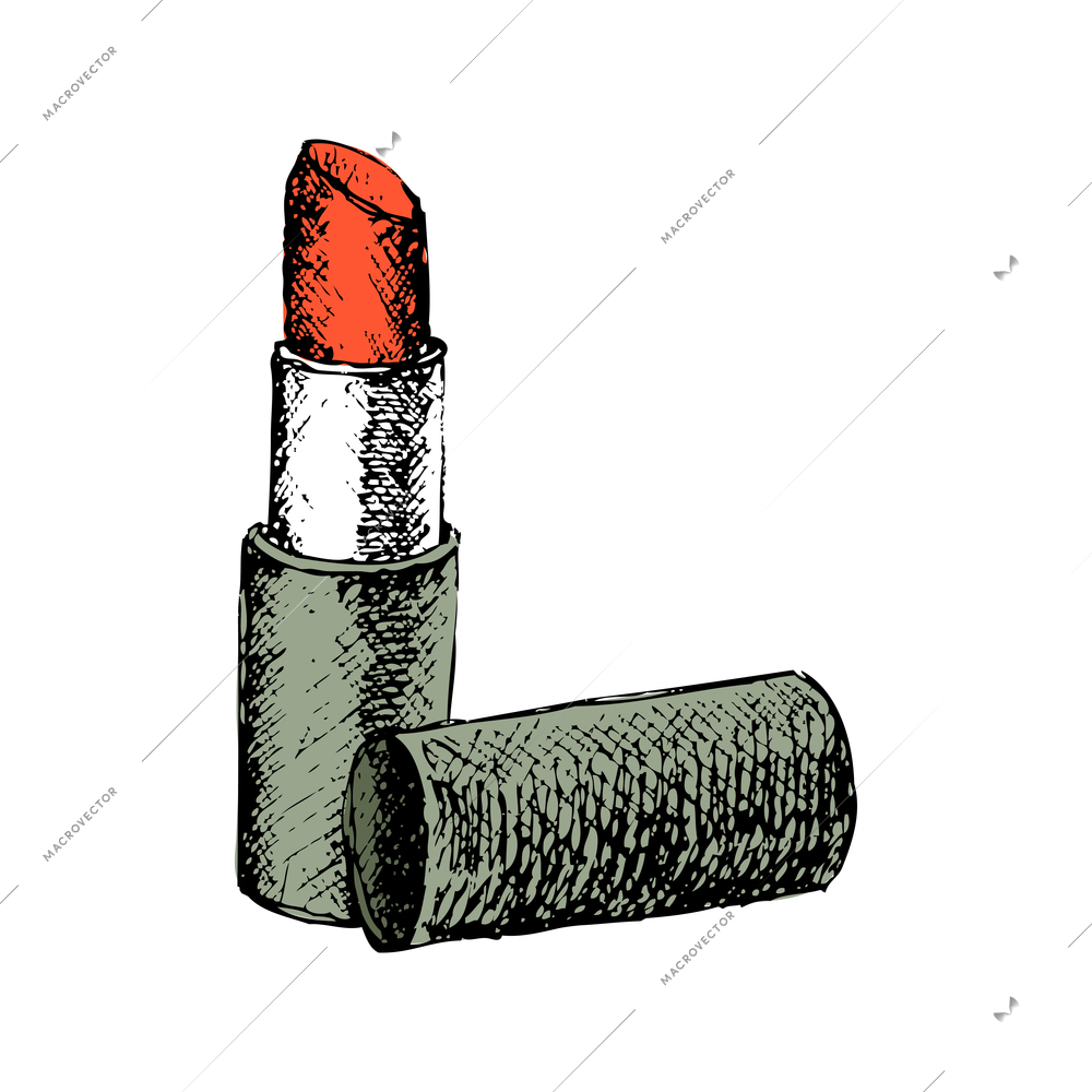 Open package with bright red lipstick hand drawn vector illustration