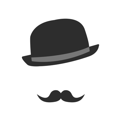 Gentleman face retro elements with black hat and moustache flat isolated vector illustration