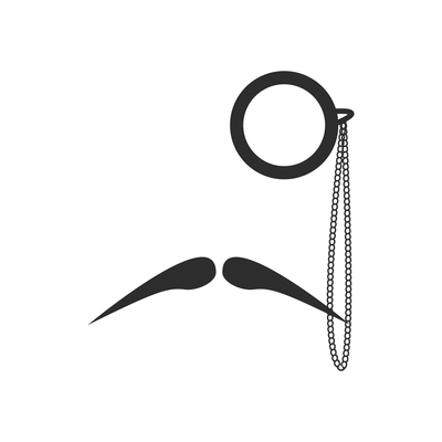 Old style man flat icon with black moustache and monocle with chain isolated vector illustration