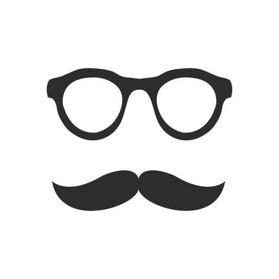 Flat icon with retro male glasses and mustache in black color isolated vector illustration