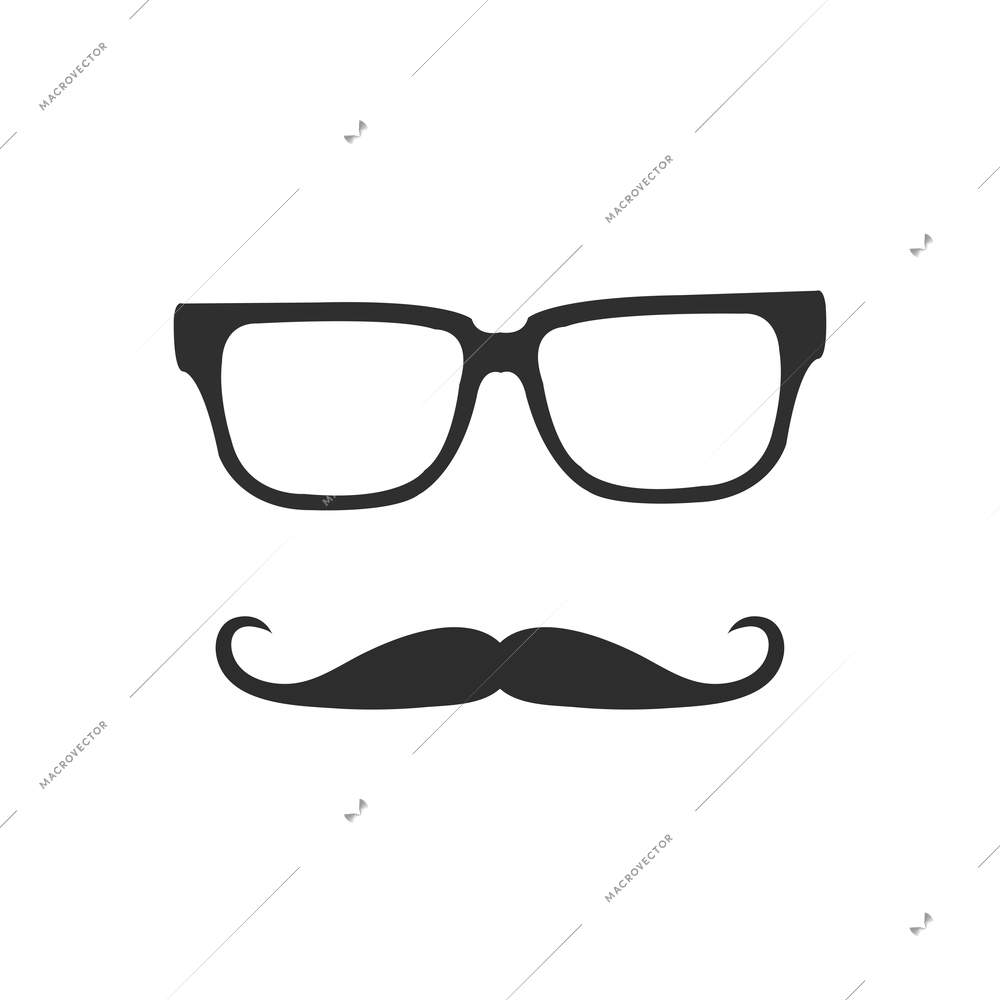 Retro style hipster glasses and mustache black silhouette icon flat isolated vector illustration