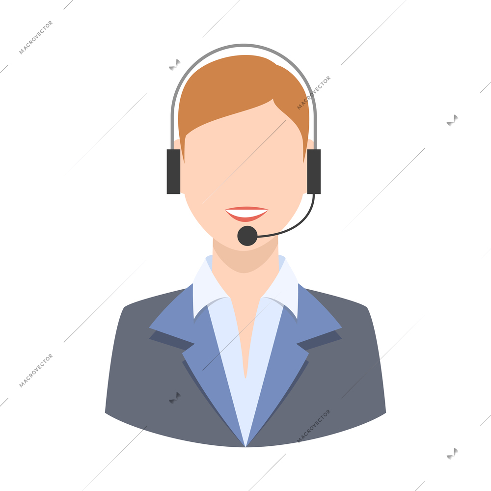 Call center staff flat icon with female character wearing headset vector illustration