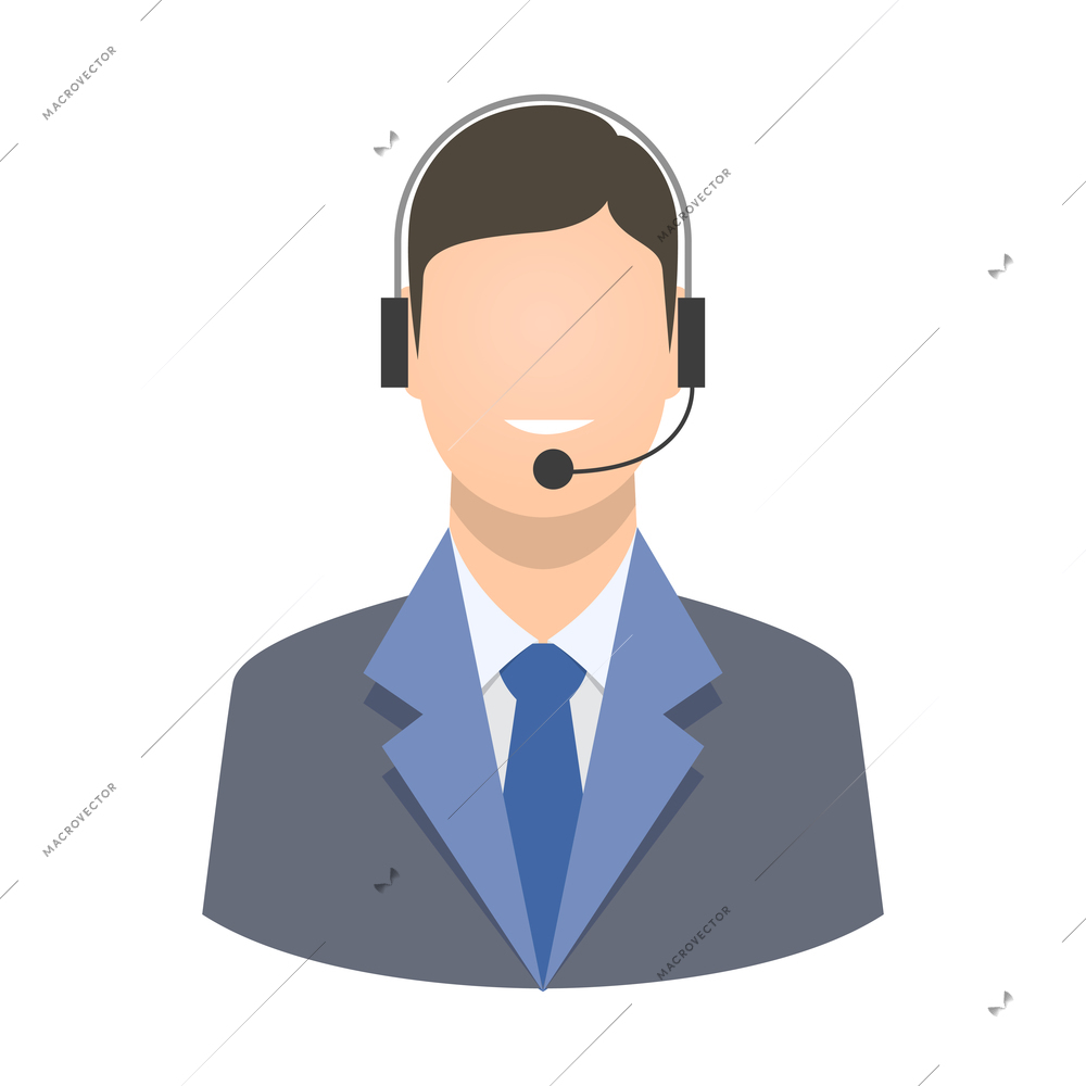 Call center male worker wearing headset flat icon vector illustration