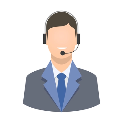 Call center male worker wearing headset flat icon vector illustration