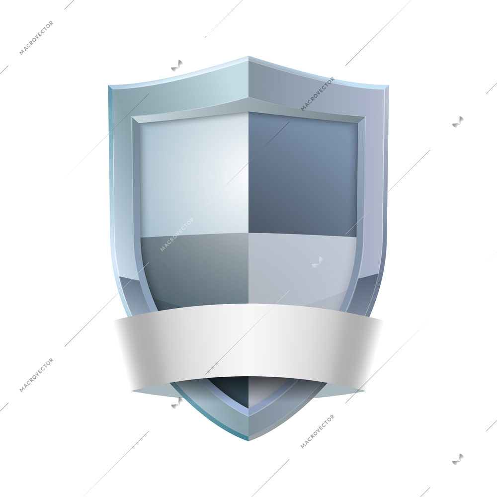 Realistic shield with blank ribbon icon vector illustration