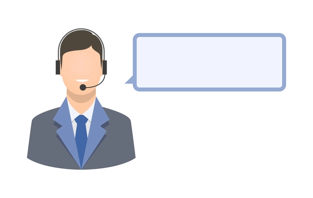 Call center agent with blank speech bubble flat vector illustration