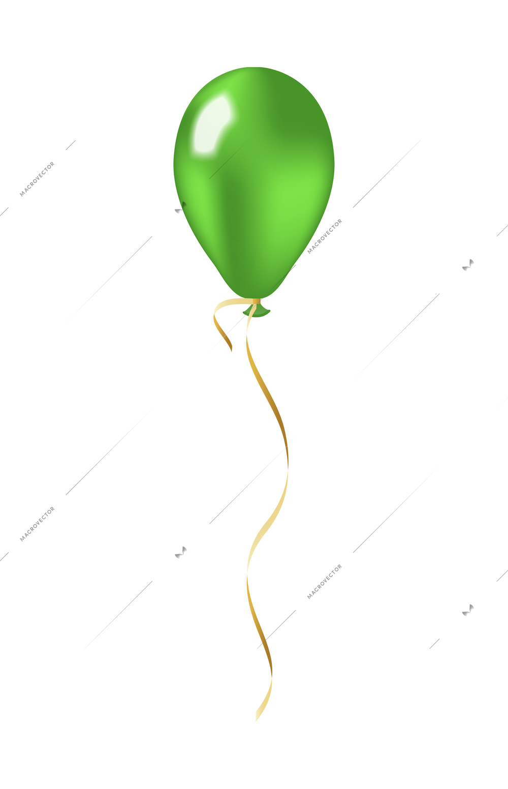 Realistic glossy green balloon with golden ribbon vector illustration