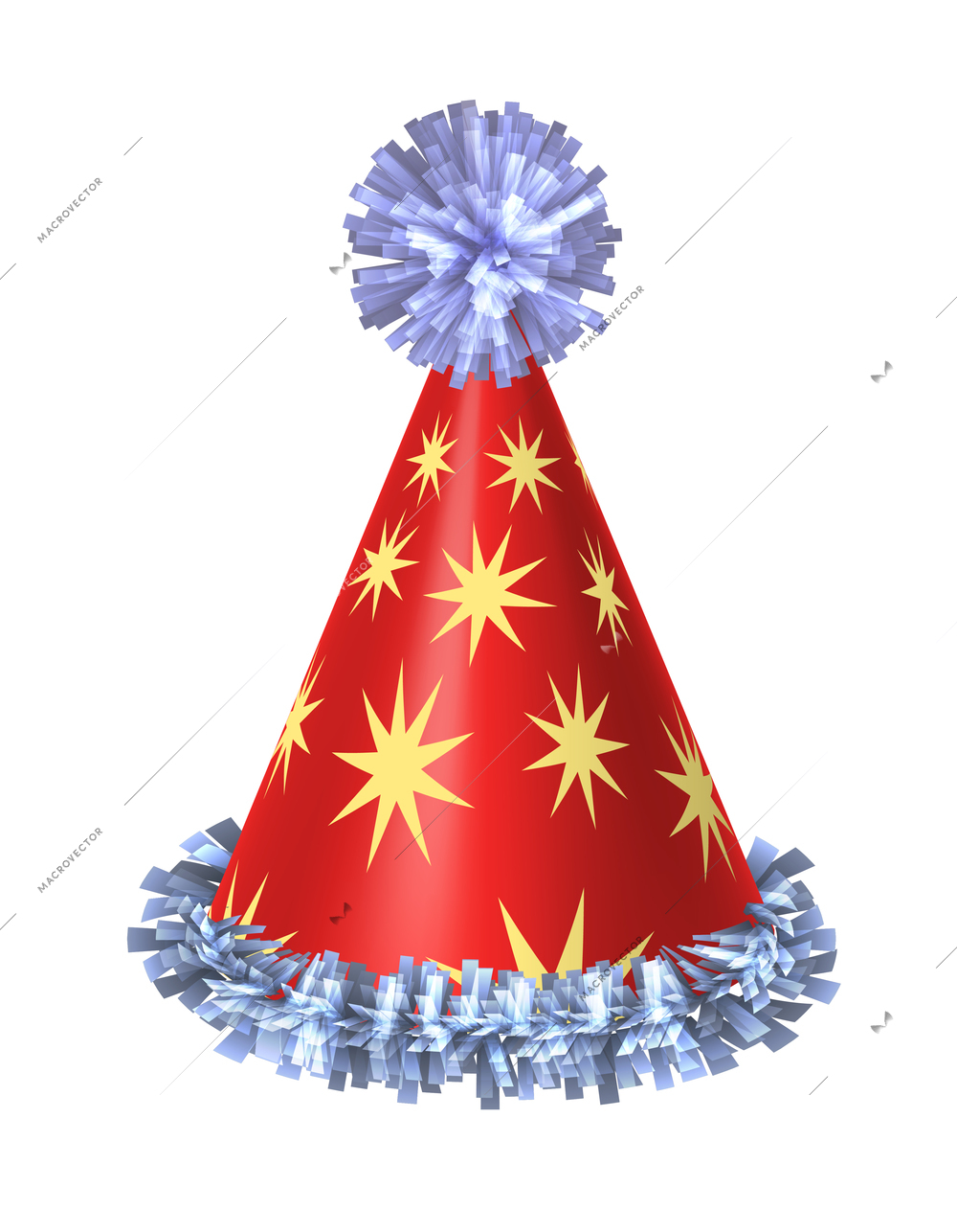 Red paper party hat with yellow stars realistic vector illustration