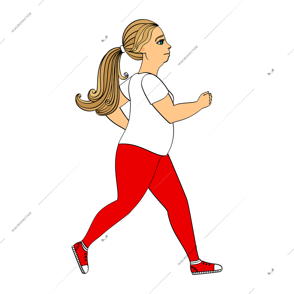 Flat character of running slimming overweight woman vector illustration