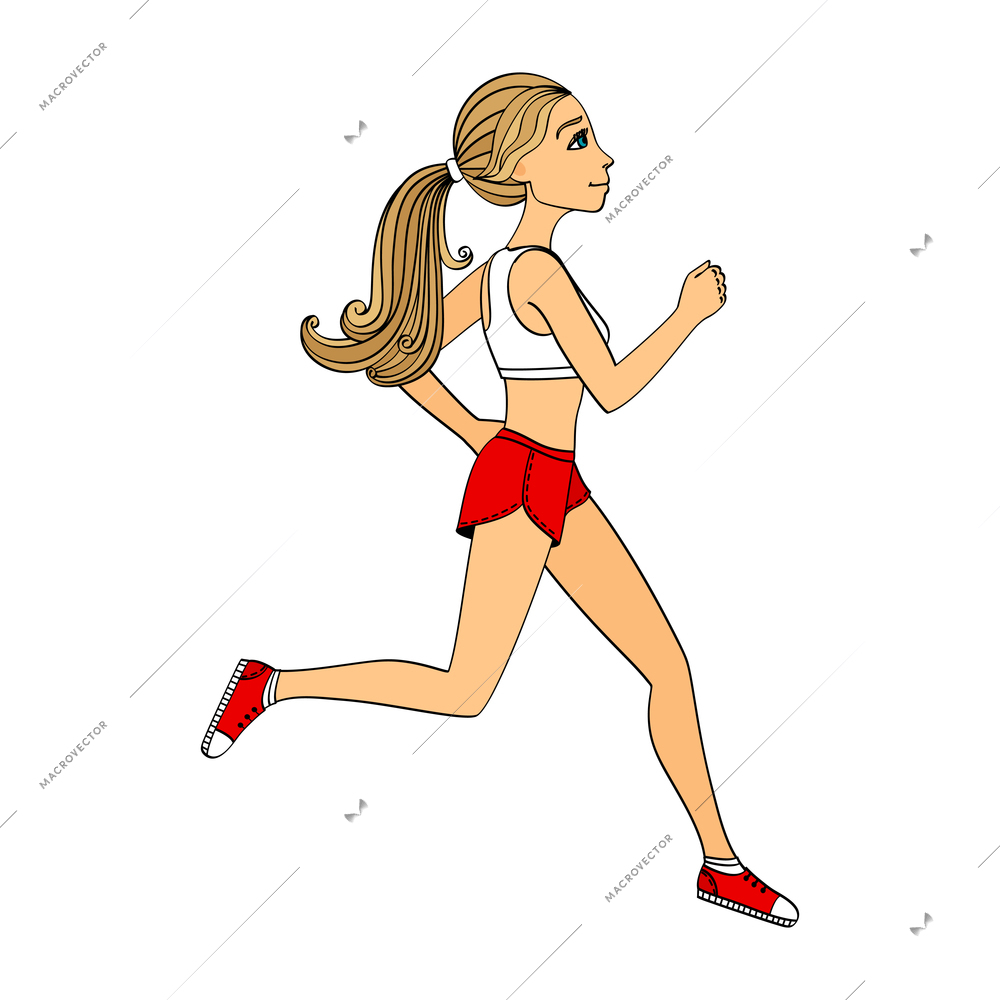 Young slim woman running flat vector illustration