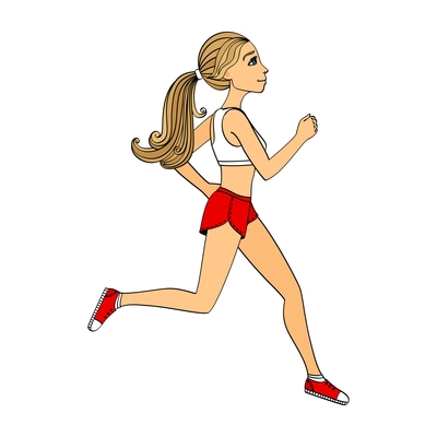 Young slim woman running flat vector illustration