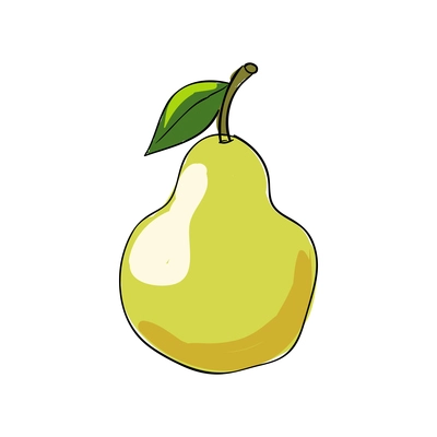 Ripe pear with green leaf sketch hand drawn vector illustration