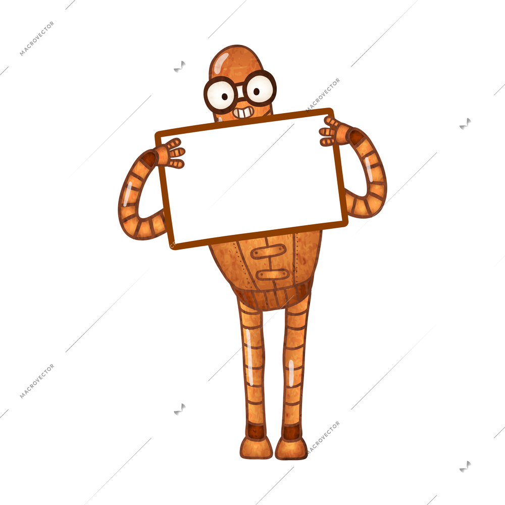 Cartoon cute cyborg with blank placard vector illustration