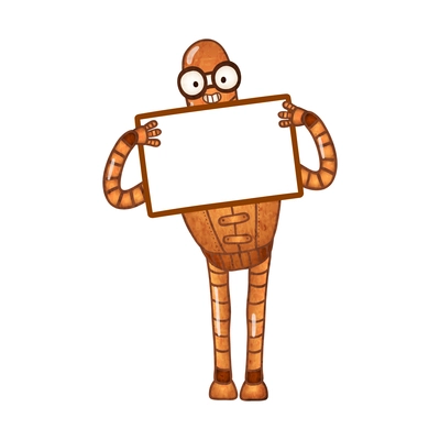 Cartoon cute cyborg with blank placard vector illustration