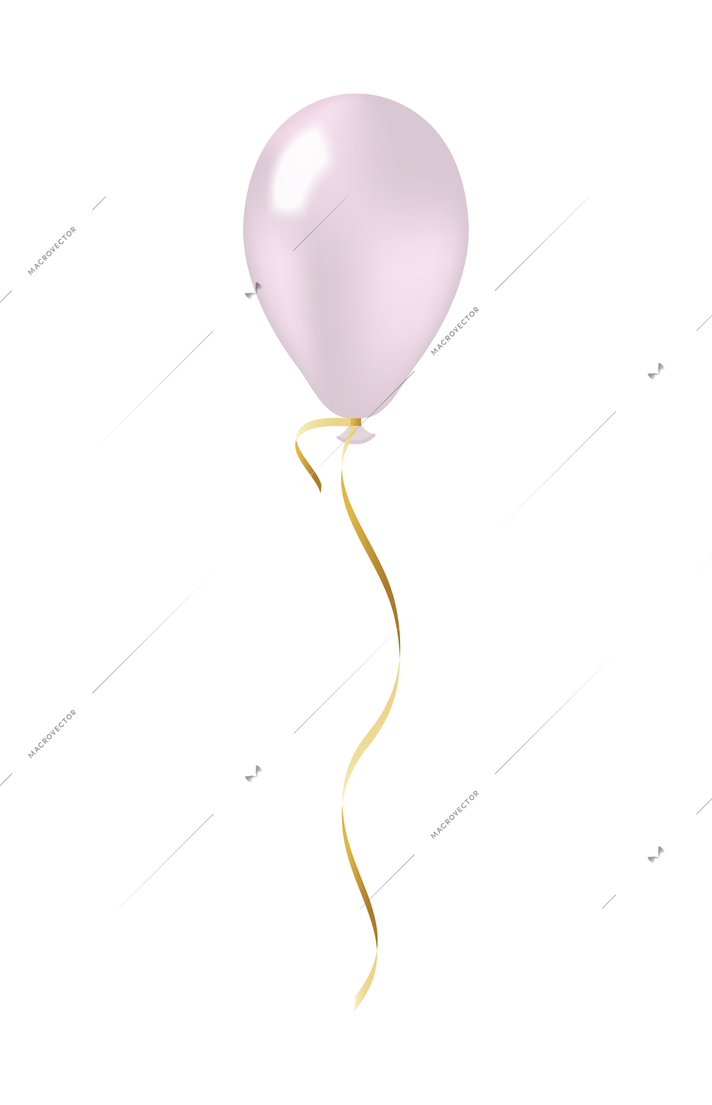 Realistic colored balloon with golden ribbon vector illustration