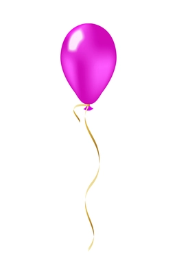 Glossy pink balloon with golden ribbon realistic vector illustration