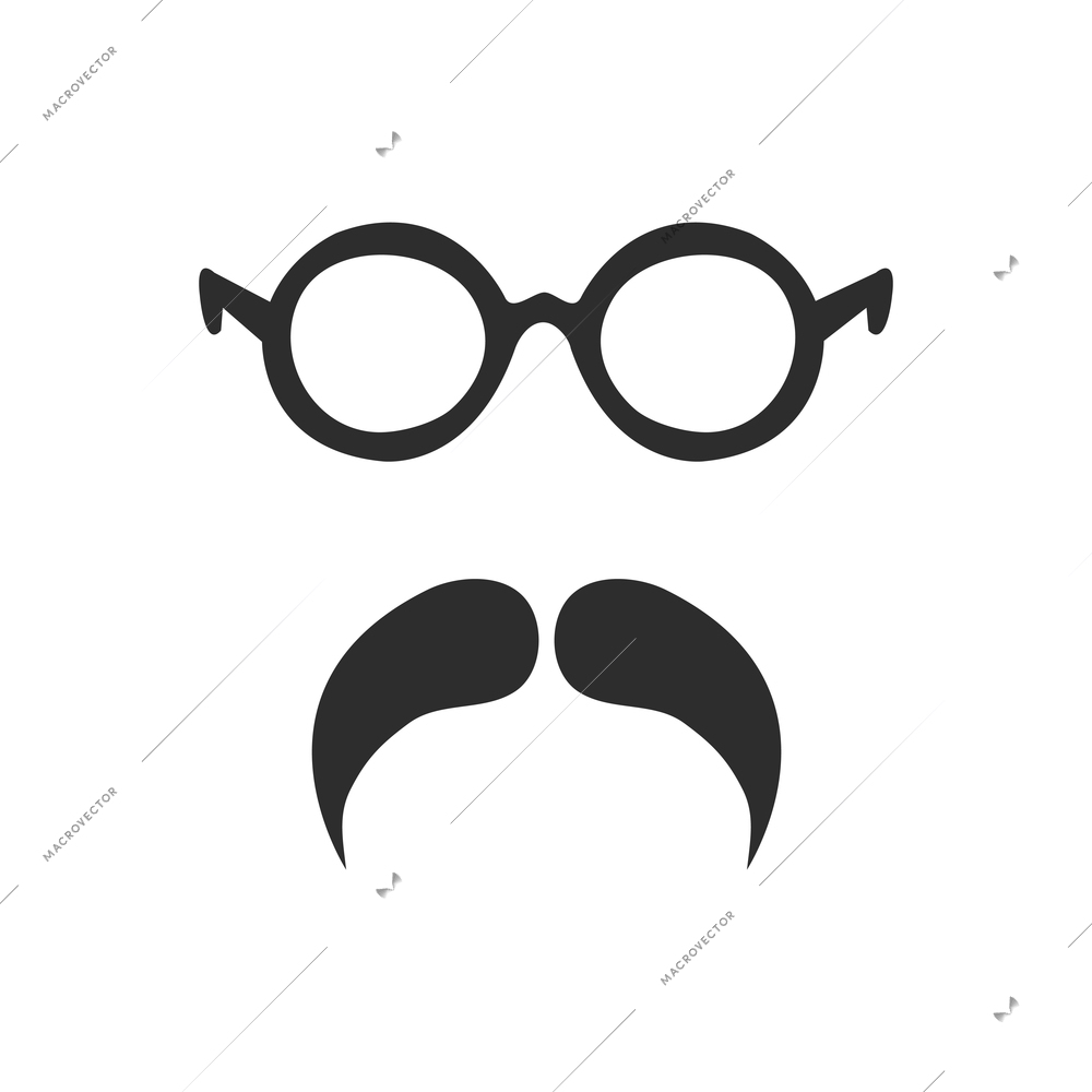 Black moustache and round glasses in retro style flat icon isolated vector illustration