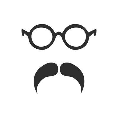 Black moustache and round glasses in retro style flat icon isolated vector illustration