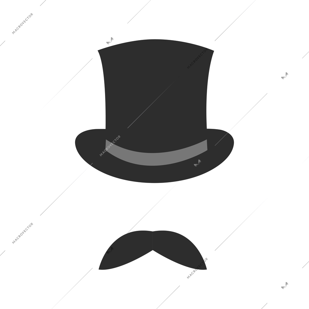 Retro style black top hat and moustache isolated vector illustration