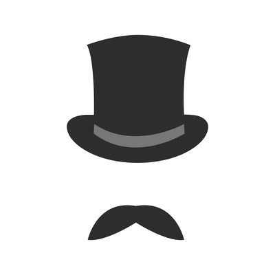 Retro style black top hat and moustache isolated vector illustration