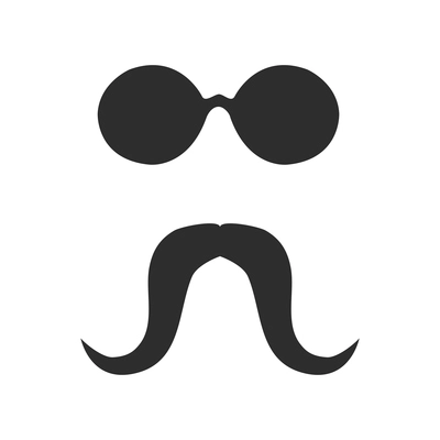 Vintage black round glasses and curly mustache flat icon isolated vector illustration