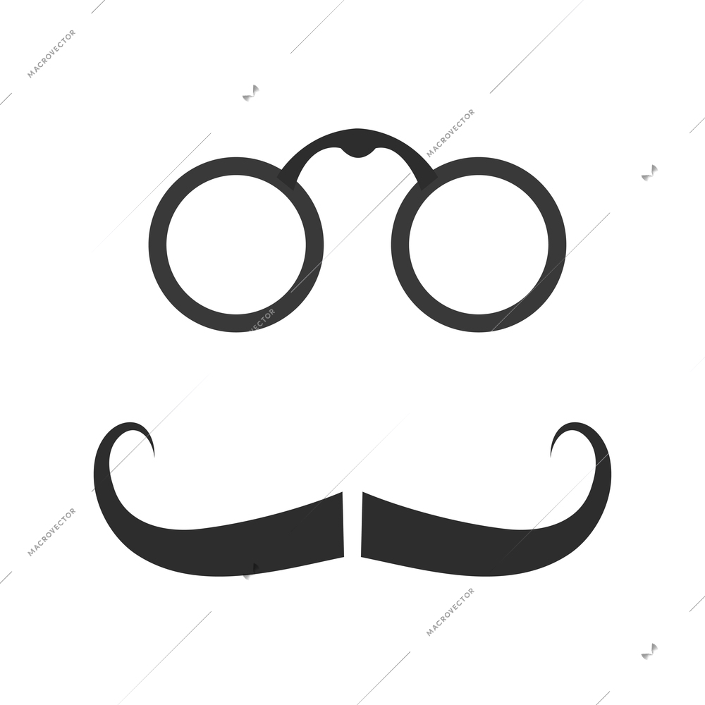 Gentleman face elements icon with retro glasses and mustache silhouette flat isolated vector illustration