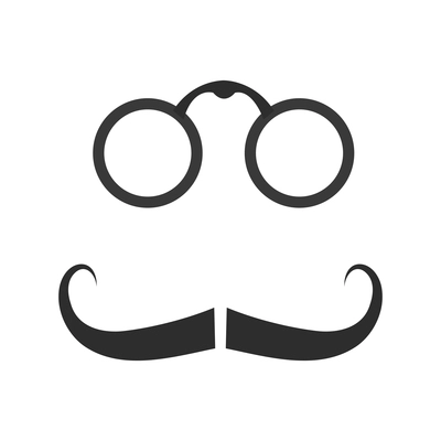 Gentleman face elements icon with retro glasses and mustache silhouette flat isolated vector illustration