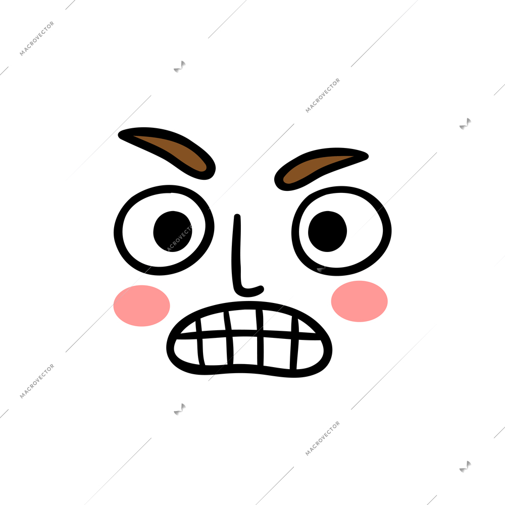 Facial expression flat icon with angry human character with clenched teeth vector illustration