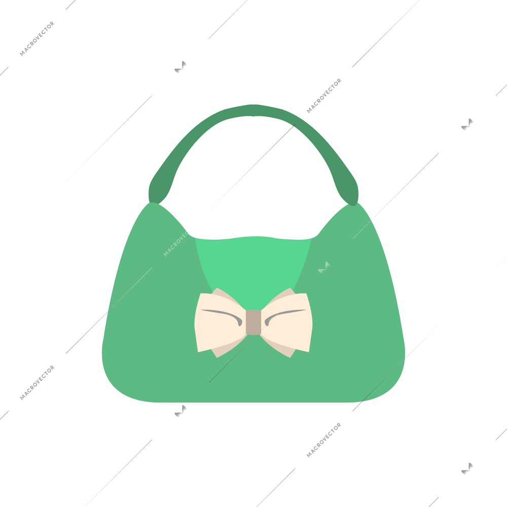 Small elegant green female bag with bow flat vector illustration