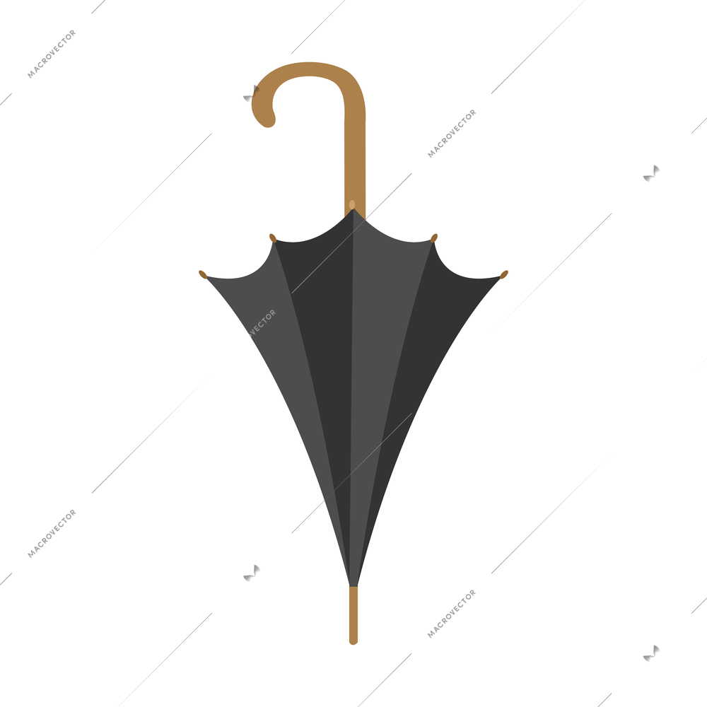 Folded black umbrella cane flat icon vector illustration