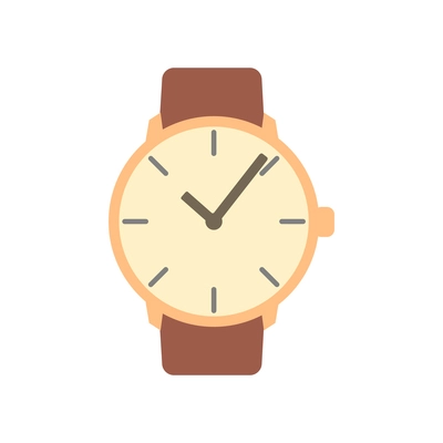 Classic wrist watch with brown leather band flat icon vector illustration