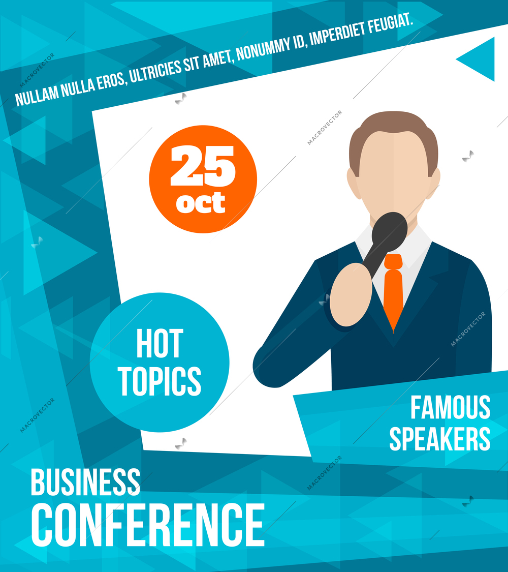 Public speaking business conference famous speaker person poster vector illustration