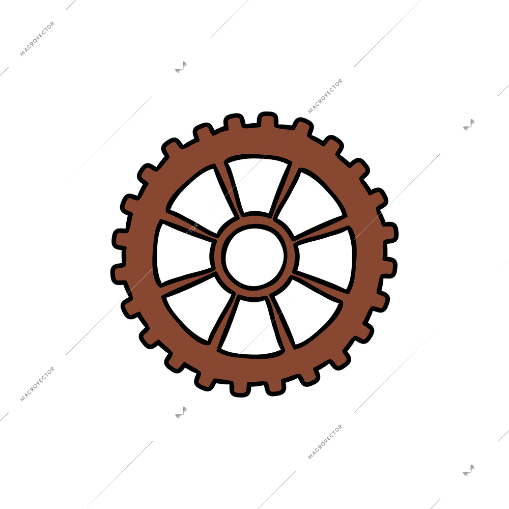 Cartoon brown cogwheel icon on white background vector illustration