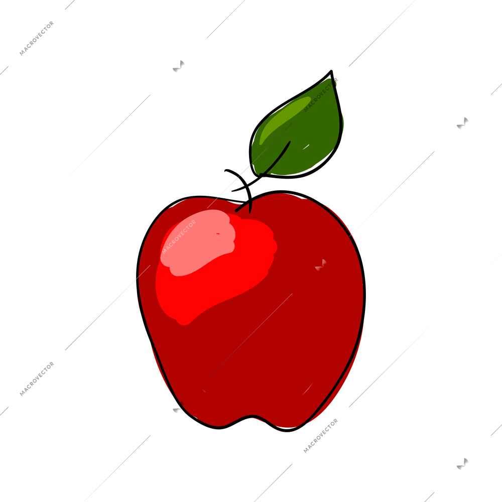 Sketch red apple with green leaf vector illustration