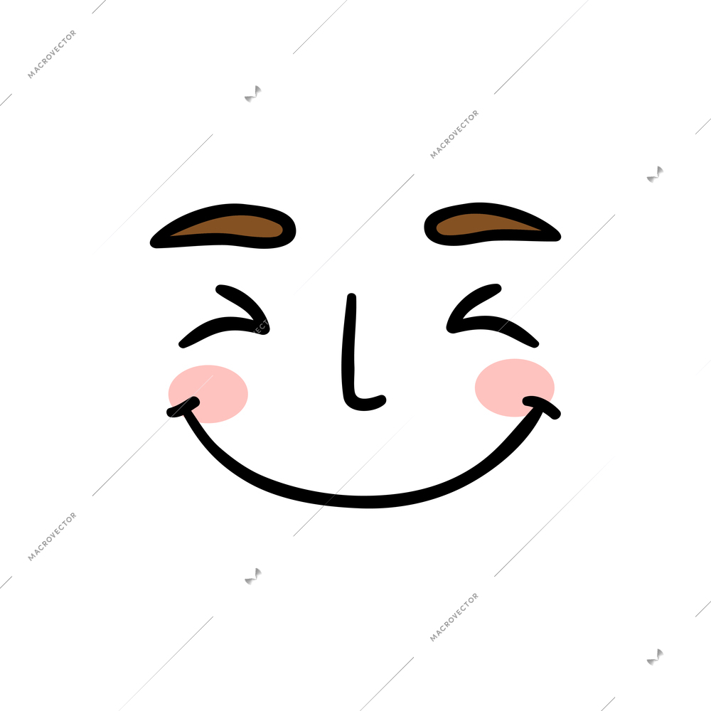 Pleased facial expression flat icon with smiling character face vector illustration