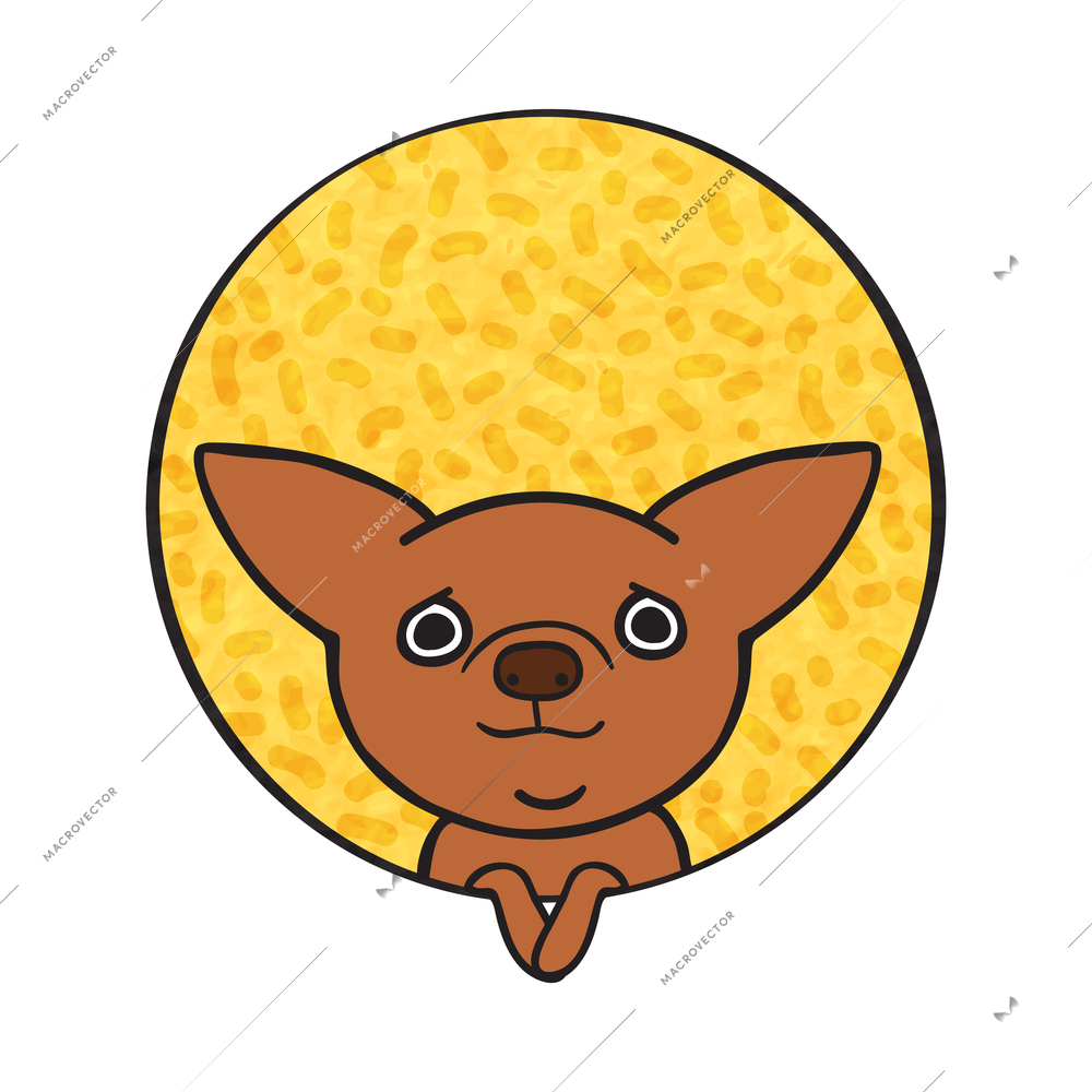 Flat round icon with cute small brown dog vector illustration