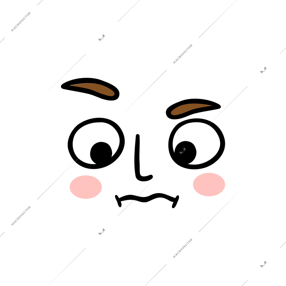 Confused sad facial expression icon with human face flat vector illustration