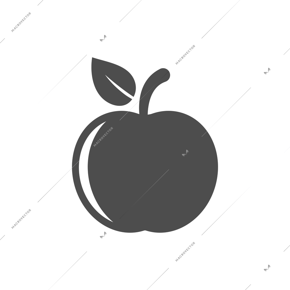 Monochrome apple with leaf flat icon vector illustration