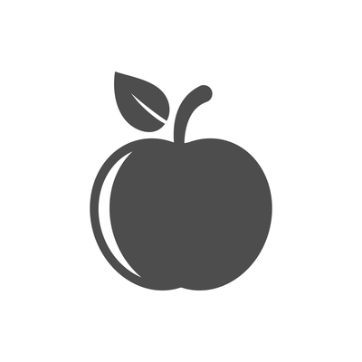 Monochrome apple with leaf flat icon vector illustration