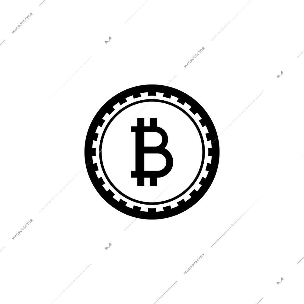 Bitcoin black contour icon flat vector illustration