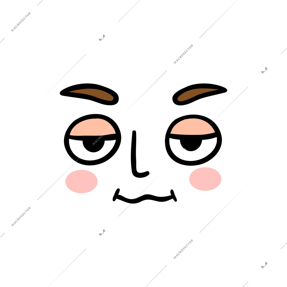 Facial expression icon with indifferent human face flat vector illustration