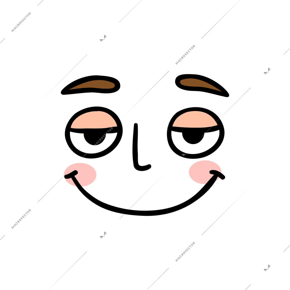 Flat icon with pleased happy satisfied facial expression vector illustration